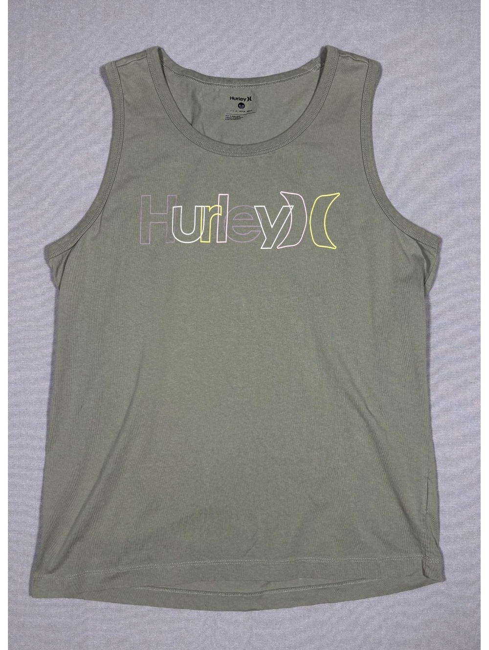 Hurley Men's Tank Top Medium Olive Green Graphic Logo Sleeveless Shirt